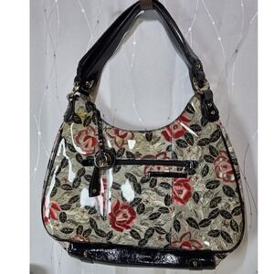 Vintage MC Madi Claire Purse Handbag Gray‎ Red Floral Very Clean Y2K 90s
